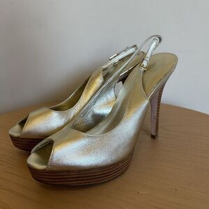 Cole Haan Gold Leather Sling Back Open Toe Platforms‎ Sandal Size 9.5 B